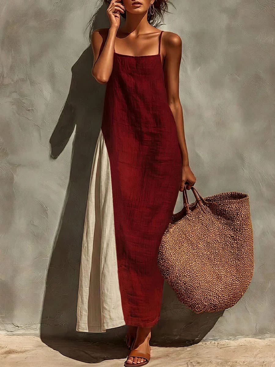 Robe femme minimaliste à bretelles en coton-lin