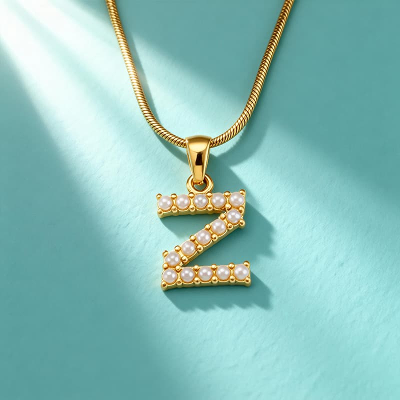 18K Gold Pearl 26-letter Necklace Womens Titanium Steel Clavicle Chain