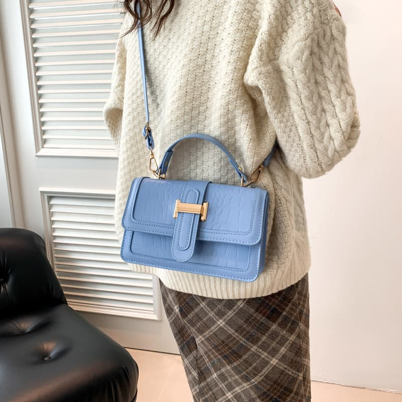 Retro Belt-buckle Tote Stone-patterned Shoulder Elegant Crossbody Bag