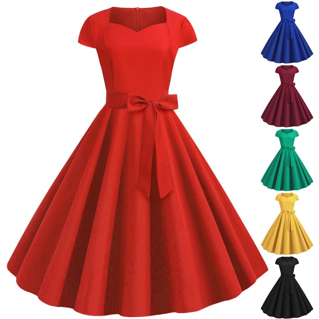 Robe trapèze uni sans manches à ceinture