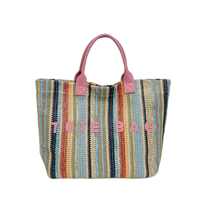 Summer Trendy Rainbow-woven Straw Bag For Women