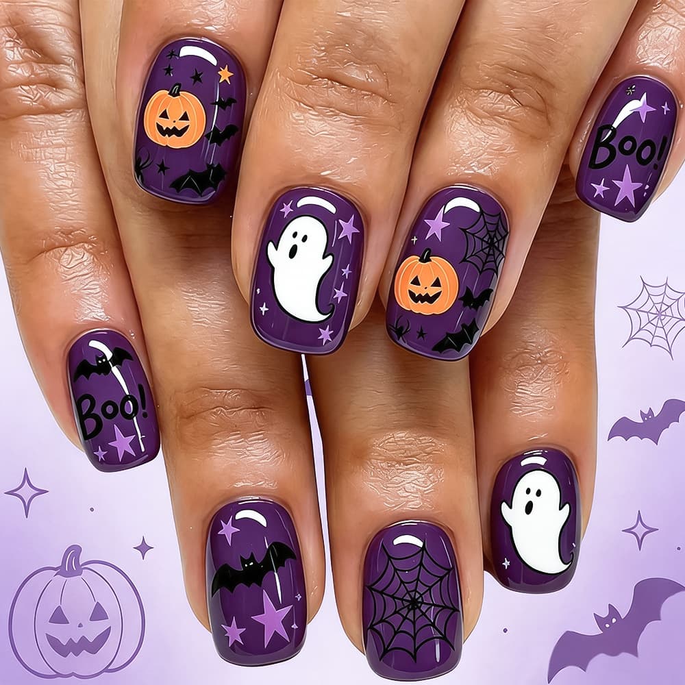 Halloween Ghost Spiderweb Removable Fake Nails