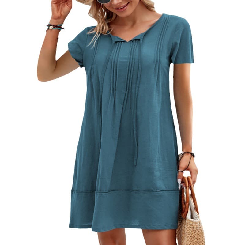 Robe patchwork midi fluide à manches courtes