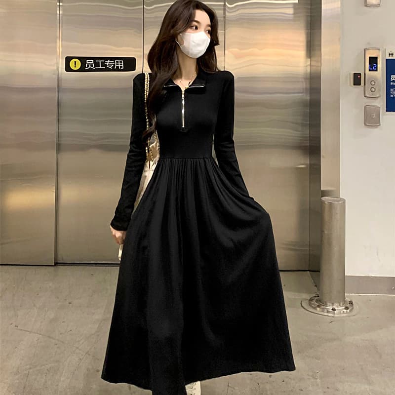 Robe Femme Noire Casual Manches Longues