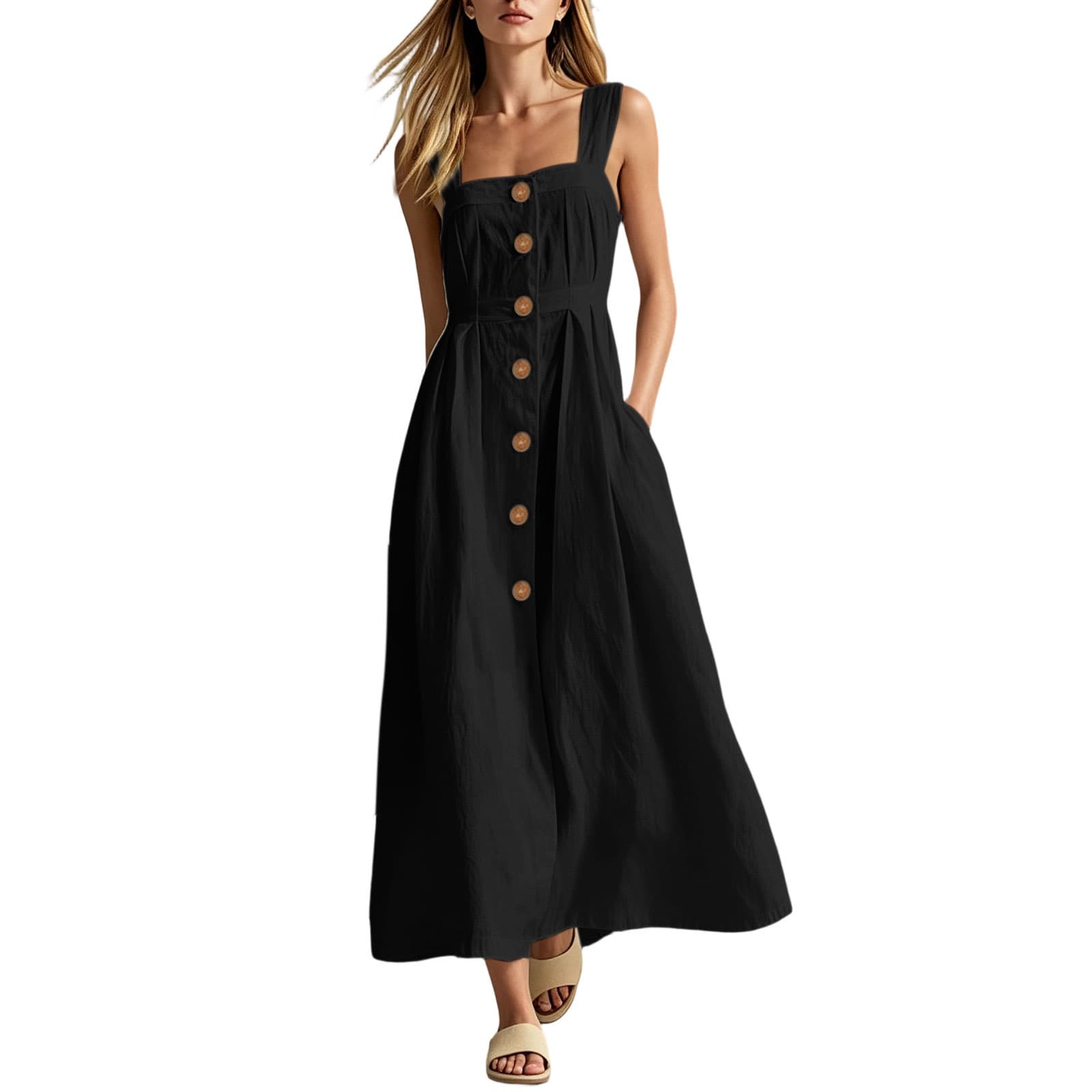 Robe Femme Casual Uni à Boutons Fantaisie