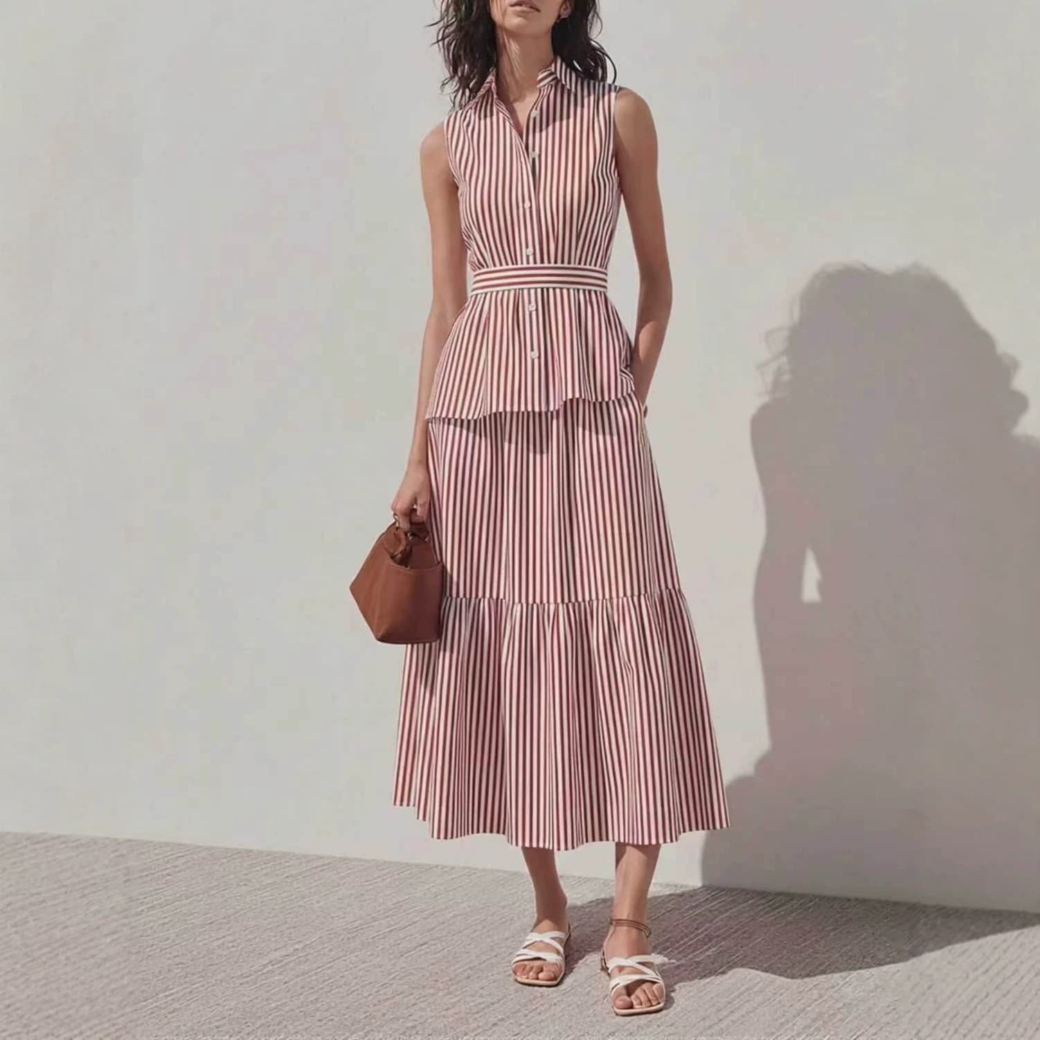 Ensemble color-block : Chemise rayée et jupe patchwork
