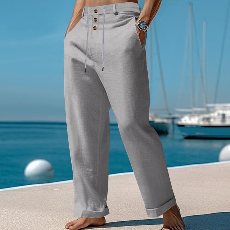 Pantalon casual homme coupe droite coton-lin - Tendance Printemps-Été