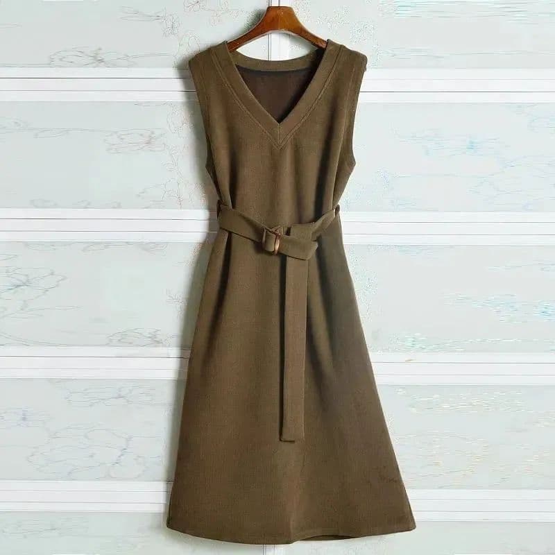Robe-gilet tricotée col V sans manches