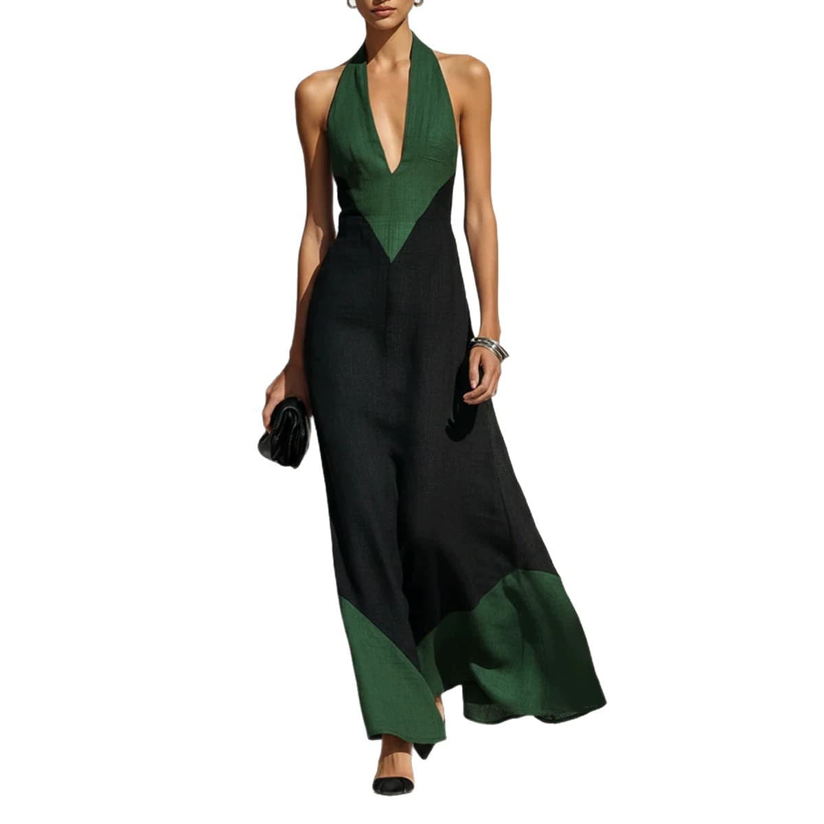 Robe slip femme col V profond color-block