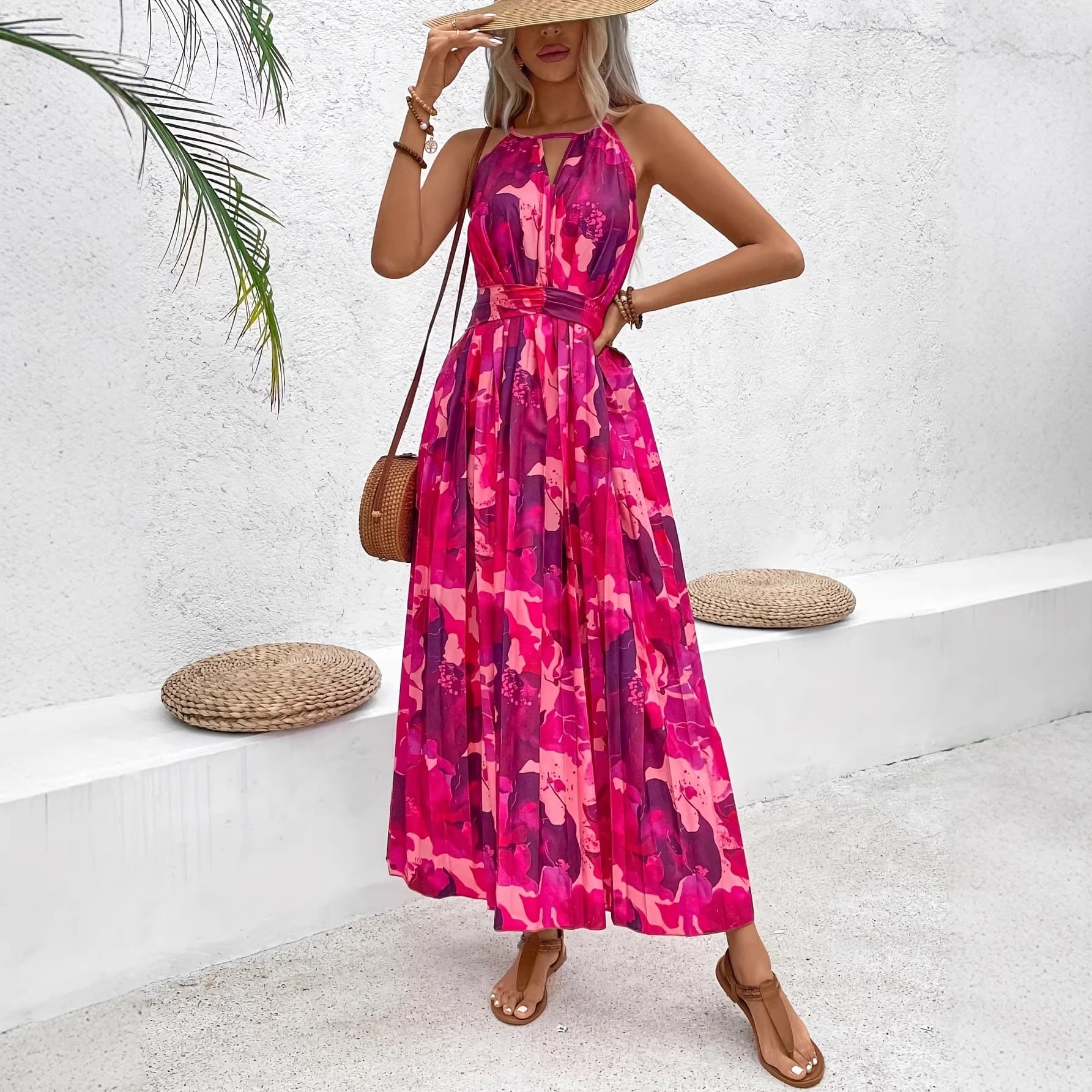 Robe femme imprimé floral à taille plissée