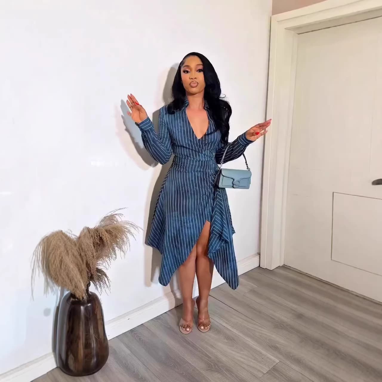 Robe Femme Mi-longue Rayée Tendance Casual