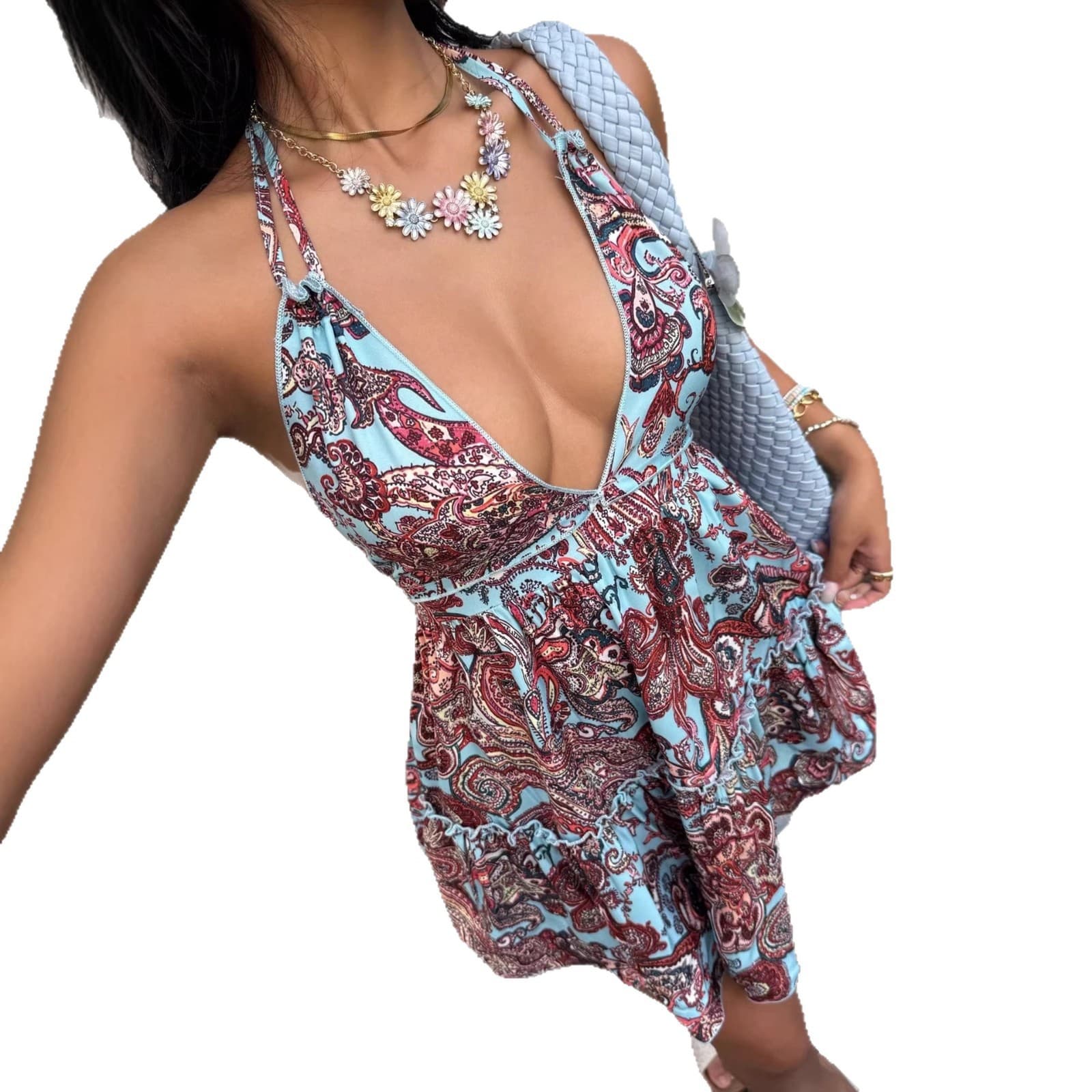 Robe femme à bretelles dos nu imprimé floral