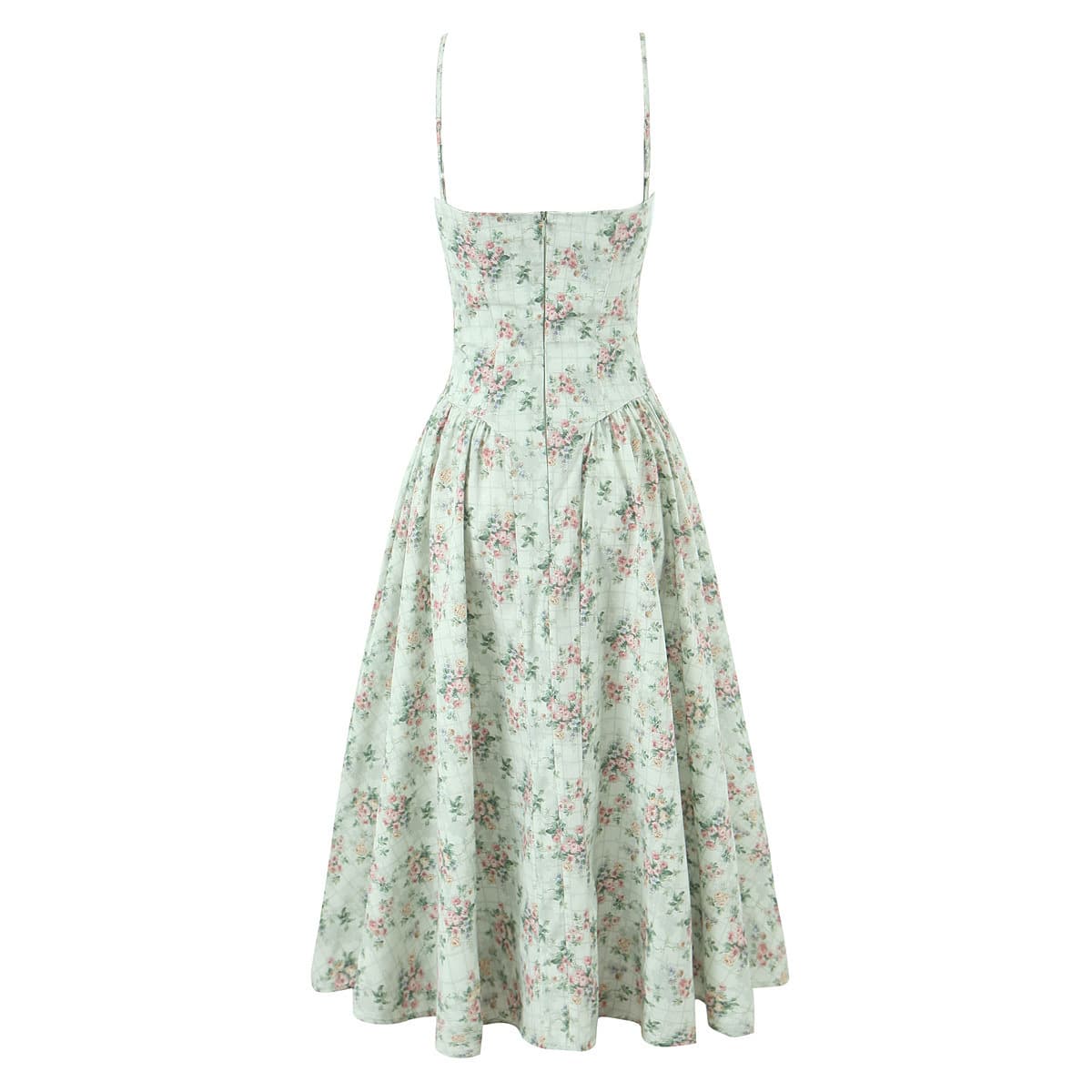Robe plissée structurée à armatures, col carré, taille cintrée