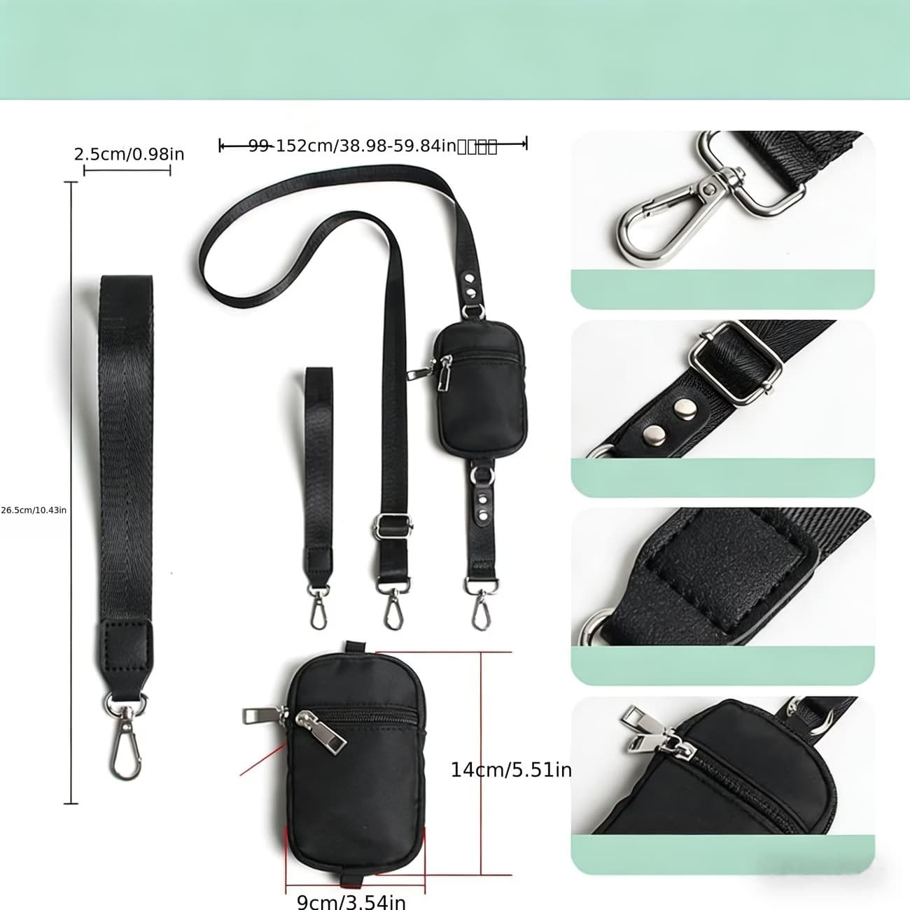 Twill Glossy Ribbon Phone Lanyard Detachable Wrist Strap With A Small Coin Pouch