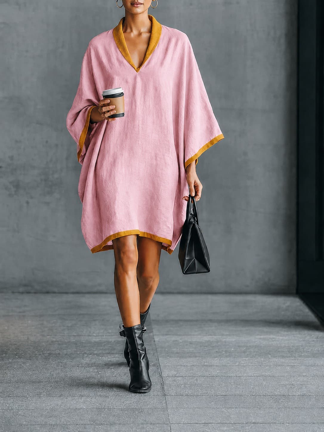 Robe ample col V en mélange de lin