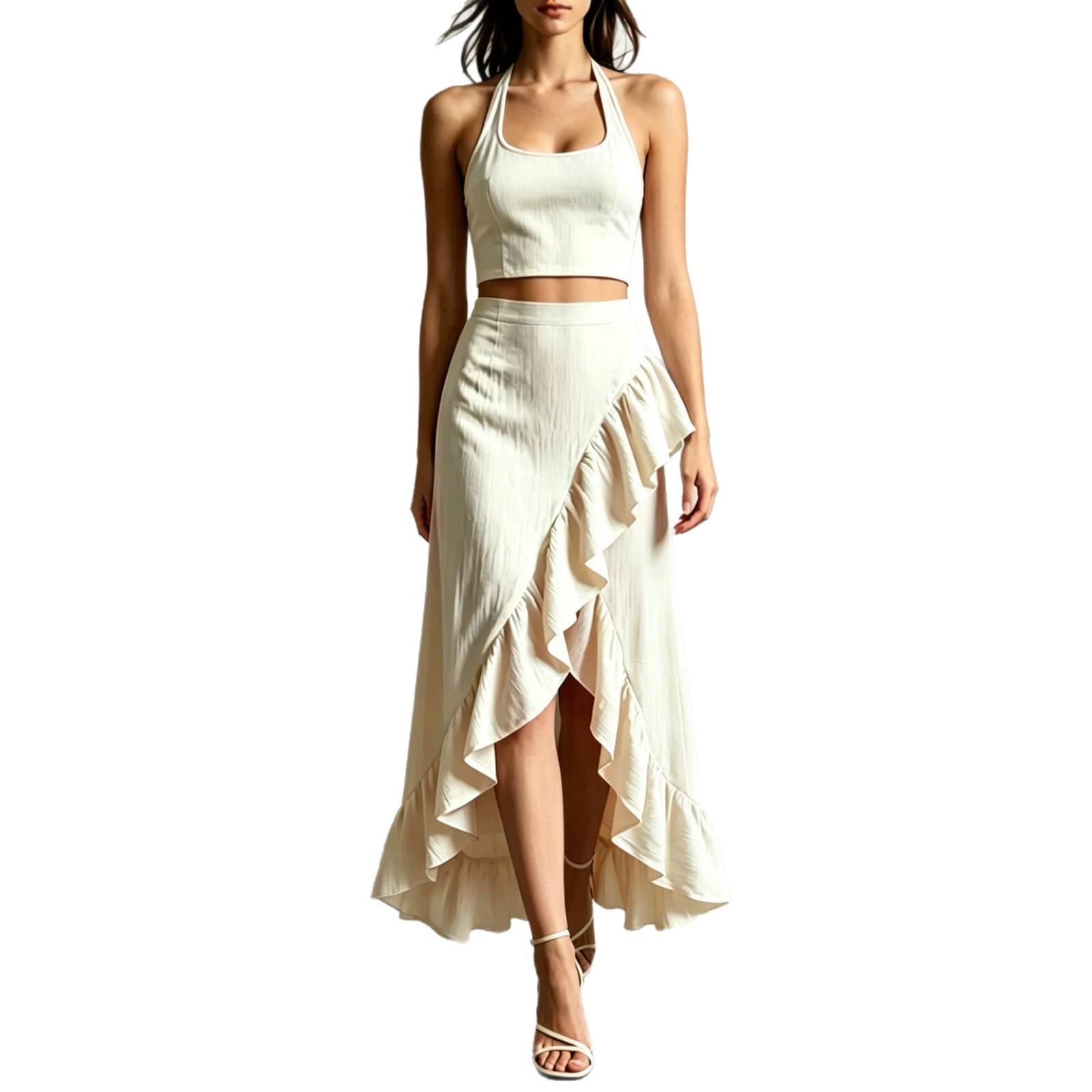 Ensemble top cropped et jupe taille haute à volants