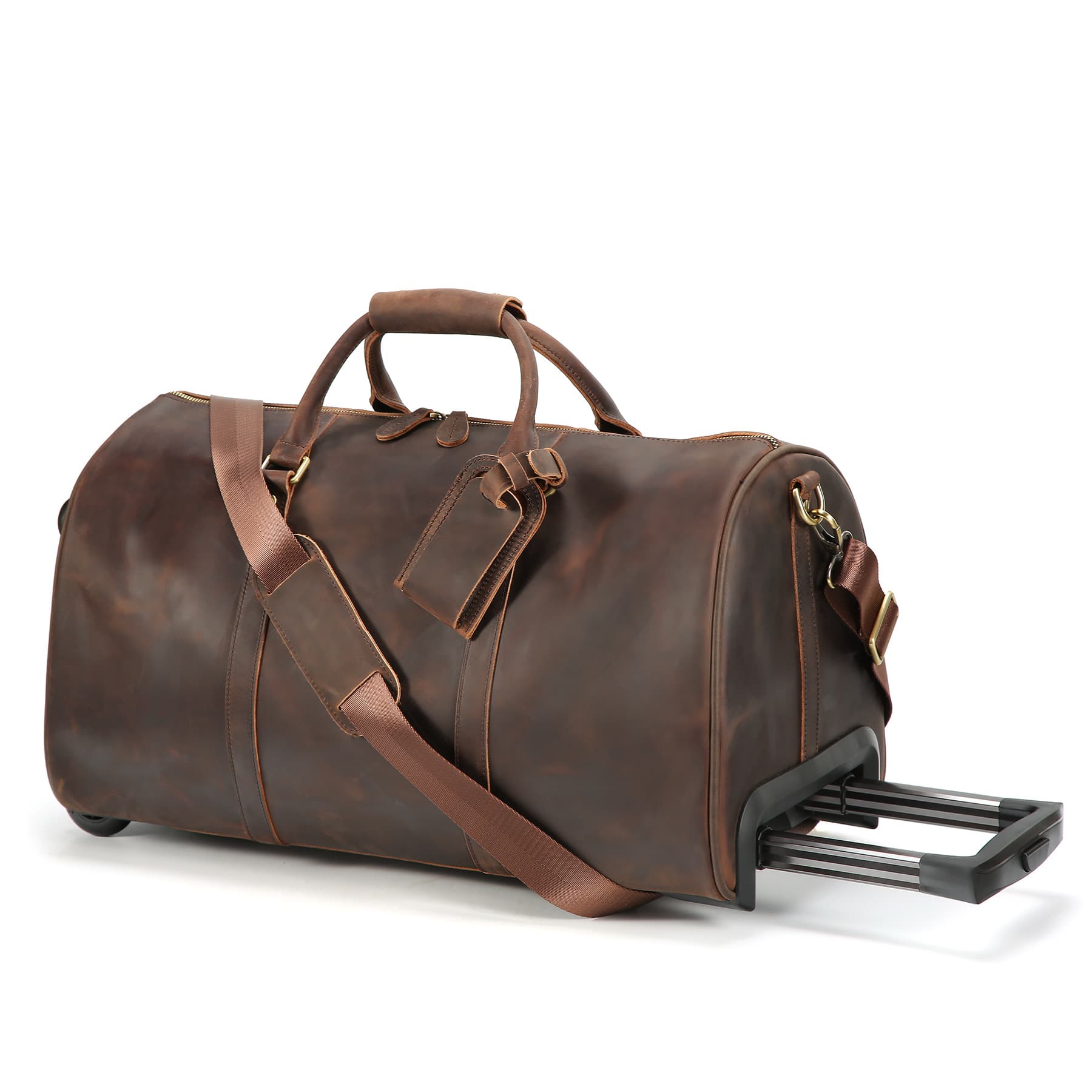 New Crazy Horse Leather Trolley Travel Bag, Retro Genuine Leather Travel Bag, Large Capacity Business Travel Luggage