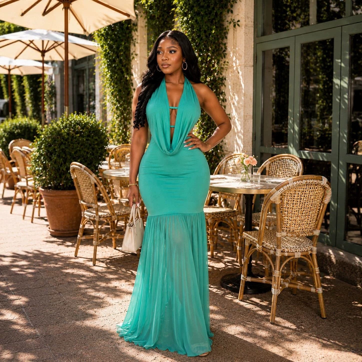 Robe Sexy Col V Plongeant Détail Mesh Sculptante