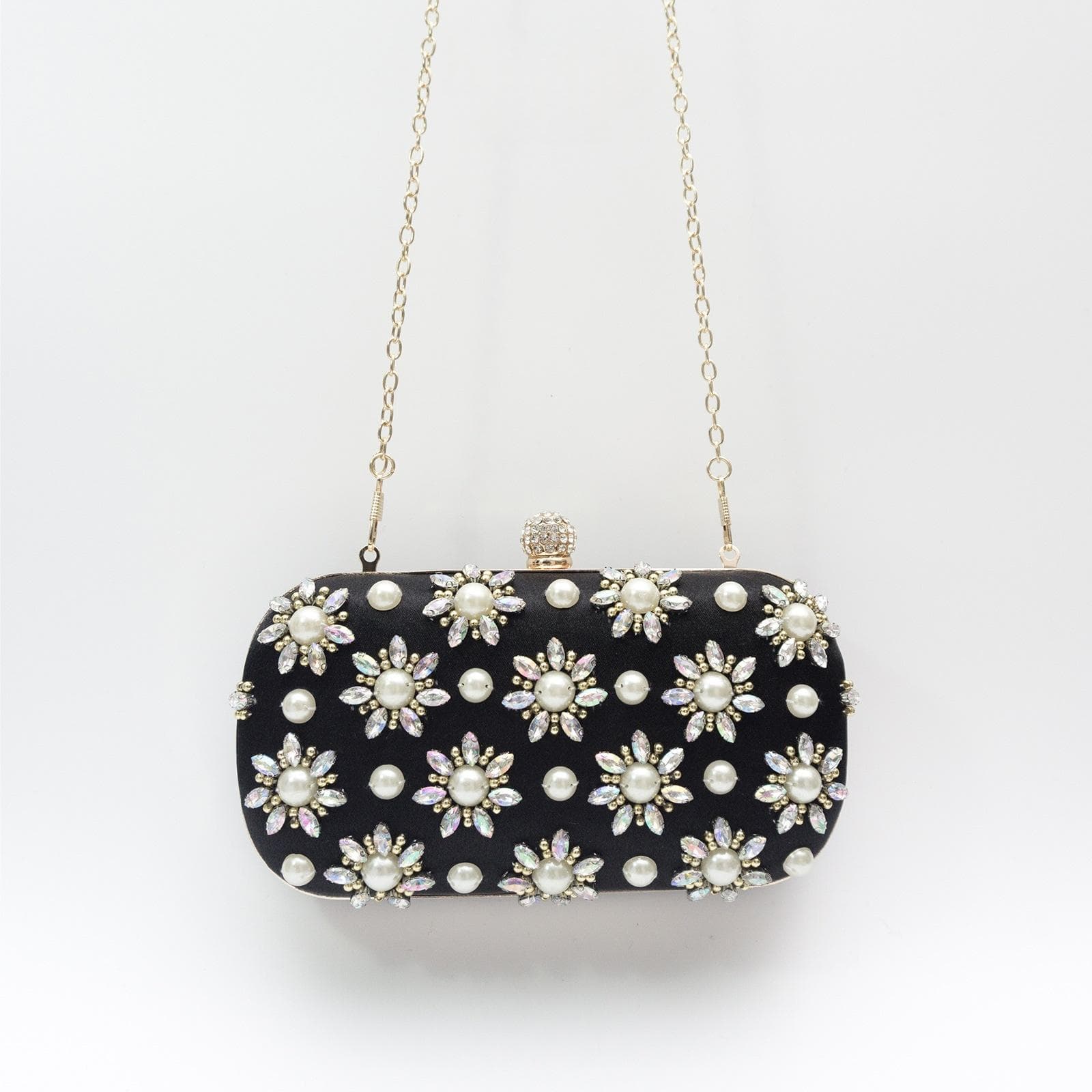 Pearl-Color Diamond Flower Evening Bag For Formal Wear