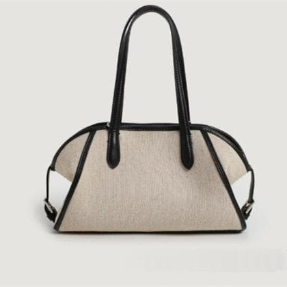 Minimalist Patchwork Color-Block Canvas Bowling Bag Womens Handbag